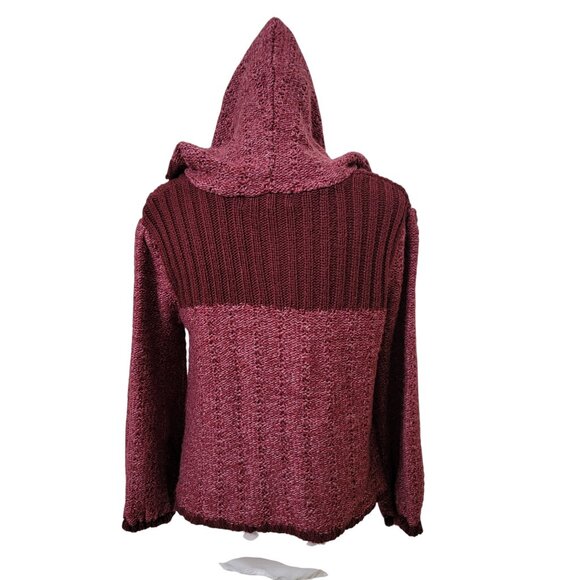 Decree Size L (Jr) Burgundy & Marled Burgundy Knit Hoodie Cardigan Sweater - Picture 5 of 13